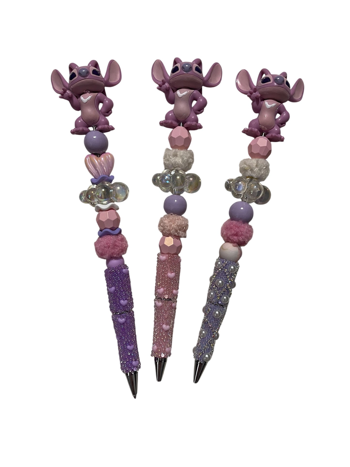 Purple Stitch Decoden Pens | Handmade Kawaii Beaded Pens | Cute Pastel Stationery