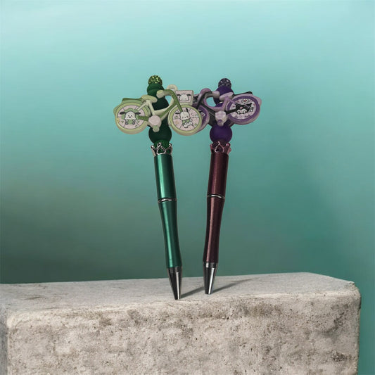 Whimsical Bunny Bicycle Pens – Green & Purple Duo🐰🚲