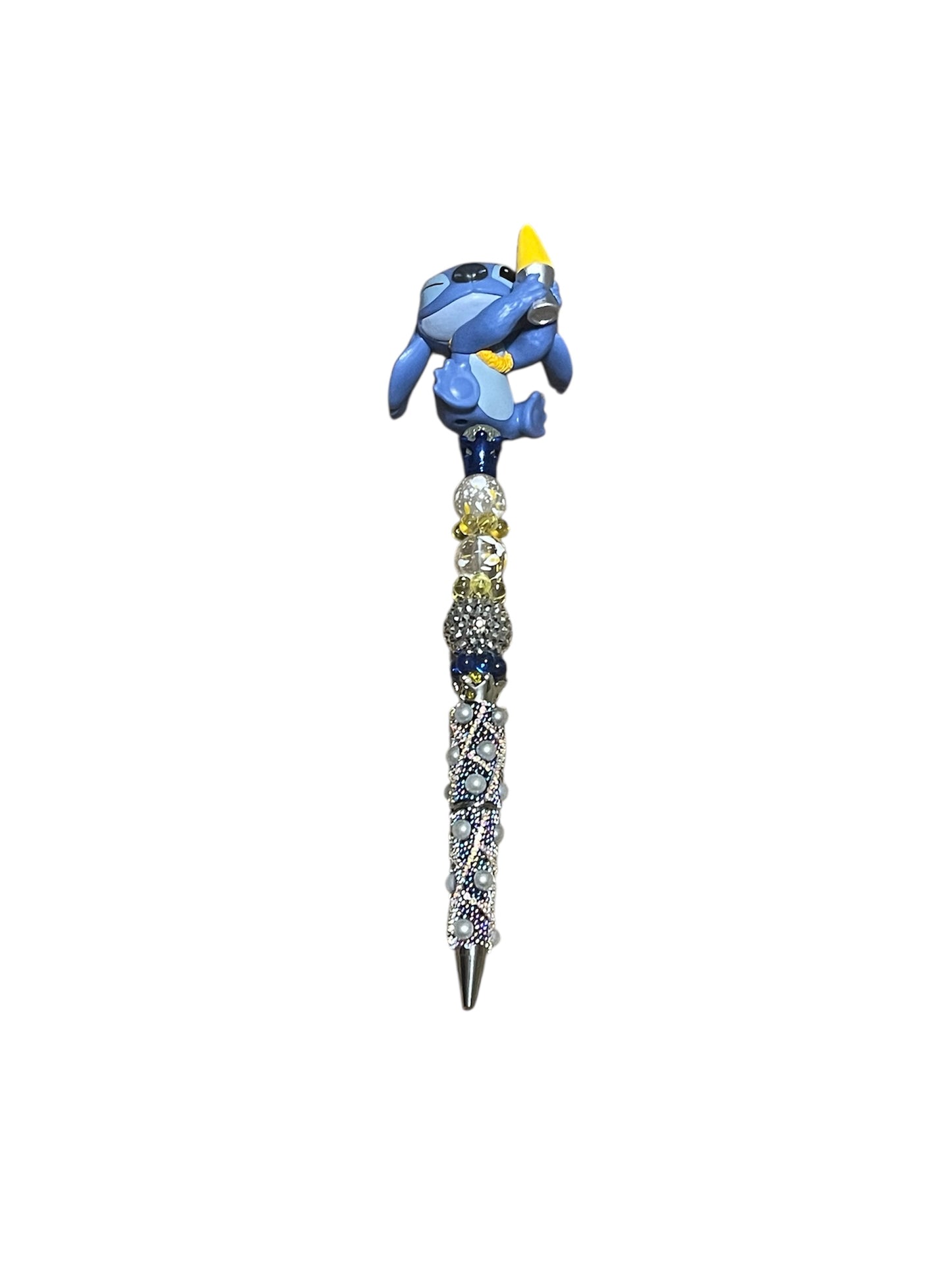 Blue Alien Character Beaded Pen with Rhinestone Handle