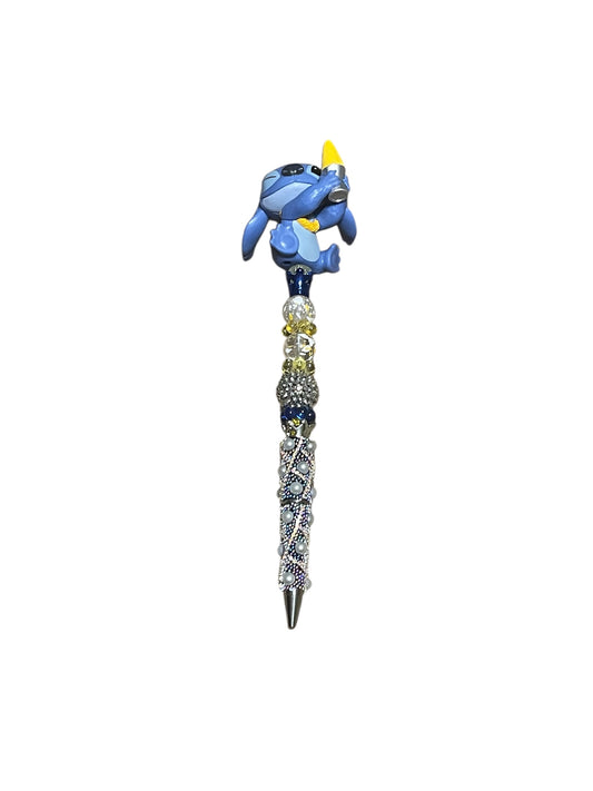 Blue Alien Character Beaded Pen with Rhinestone Handle