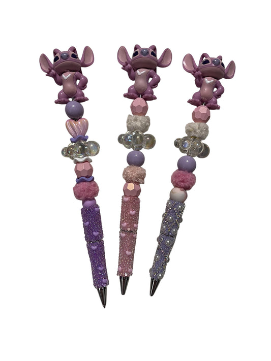 Purple Stitch Decoden Pens | Handmade Kawaii Beaded Pens | Cute Pastel Stationery