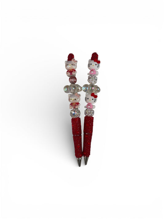 Hello Kitty Beaded Pens – Red Rhinestone Kawaii Stationery Set (2 pcs)